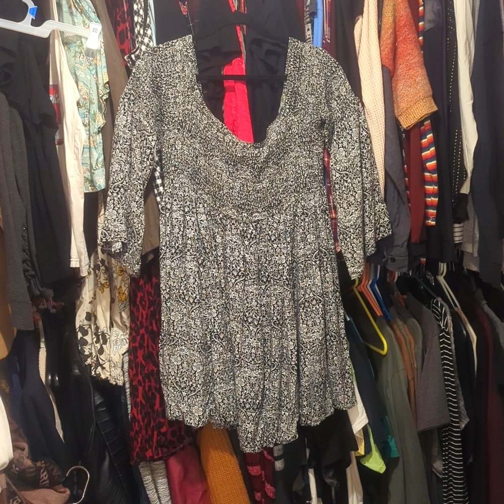 Torrid smocked bell sleeve off the shoulder mini dress